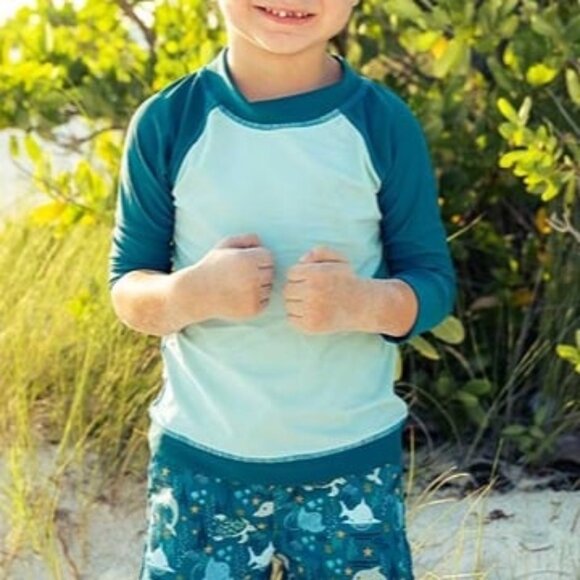 Blue/Teal Toddler Long Sleeve Swim Rashguard UV Protection - Picture 1 of 2